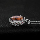 8 1/10 CTW Oval Brown Quartz Halo Pendant Necklace in 0.925 White Sterling Silver With Chain (MDS210129)