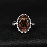 5 2/3 CTW Oval Brown Quartz Cocktail Ring in 0.925 White Sterling Silver (MDS210155)