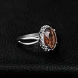 5 2/3 CTW Oval Brown Quartz Cocktail Ring in 0.925 White Sterling Silver (MDS210156)