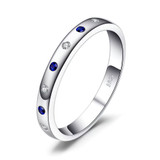 1/10 CTW Round Blue Nano Sapphire Semi-Eternity Ring in 0.925 White Sterling Silver (MDS210161)