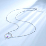 Round Purple Nano Amethyst Hexagon Necklace in 0.925 White Sterling Silver (MDS210177)