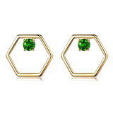 Round Green Nano Diopside Hexagon Stud Earrings in 0.925 White Sterling Silver (MDS210181)
