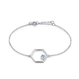 Round Blue Nano Topaz Hexagon Link Bracelet in 0.925 White Sterling Silver (MDS210184)