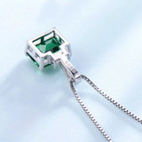 Cushion Green Nano Emerald Solitaire with Accents Pendant Necklace in 0.925 White Sterling Silver With Chain (MDS210190)