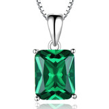 Cushion Green Nano Emerald Solitaire Pendant Necklace in 0.925 White Sterling Silver With Chain (MDS210193)