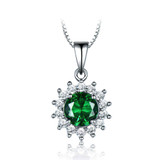 Round Green Nano Emerald Halo Pendant Necklace in 0.925 White Sterling Silver With Chain (MDS210195)