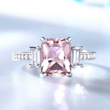 Cushion Pink Nano Morganite Three-stone Cocktail Ring in 0.925 White Sterling Silver (MDS210209)