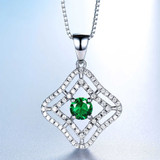Round Green Nano Emerald Halo Pendant Necklace in 0.925 White Sterling Silver With Chain (MDS210235)