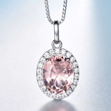 Oval Pink Nano Morganite Halo Pendant Necklace in 0.925 White Sterling Silver With Chain (MDS210238)