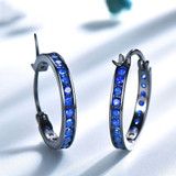 Round Blue Nano Sapphire Black Rhodium Huggie Earrings in 0.925 Black Sterling Silver (MDS210275)