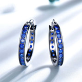 Round Blue Nano Sapphire Black Rhodium Huggie Earrings in 0.925 Black Sterling Silver (MDS210275)