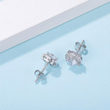 1 CTW Round Moissanite Halo Stud Earrings in 0.925 White Sterling Silver (MDS210314)