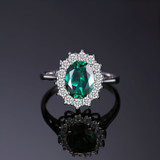 1 3/4 CTW Oval Green Nano Emerald Oval Halo Cocktail Ring in 0.925 White Sterling Silver (MDS230002)