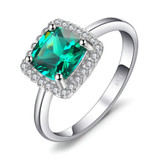 1 1/2 CTW Cushion Green Nano Emerald Cushion Halo Cocktail Ring in 0.925 White Sterling Silver (MDS230006)