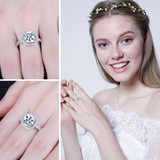 4 1/5 CTW Cushion White Cubic Zirconia Cushion Halo Cocktail Ring in 0.925 White Sterling Silver with Accents (MDS230010)
