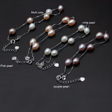 Oval Multi-Color Freshwater Pearl Chain Bracelet in 0.925 White Sterling Silver (MDS230063)