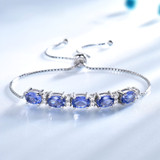 5 3/5 CTW Oval Blue Nano Tanzanite Alternating Chain Bracelet in 0.925 White Sterling Silver (MDS230070)
