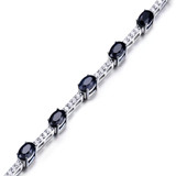 2 2/3 CTW Oval Black Spinel Alternating Bar Chain Bracelet in 0.925 White Sterling Silver (MDS230071)
