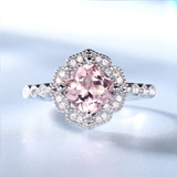 3 1/7 CTW Cushion Pink Nano Morganite Vintage Floral Halo Cocktail Ring in 0.925 White Sterling Silver with Accents (MDS230096)