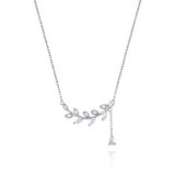 4/5 CTW Pear White Cubic Zirconia Leaf Floral Necklace in 0.925 White Sterling Silver (MDS230144)