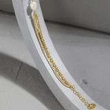 Baroque White Freshwater Pearl Tennis Chain Yellow Gold Plated Bracelet in 0.925 Sterling Silver with Circle Charm (MDS230168)