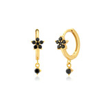 3/8 CTW Round Black Cubic Zirconia Star Cluster Huggie Yellow Gold Plated Earrings in 0.925 Sterling Silver (MDS230175)