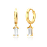 3/4 CTW Emerald White Cubic Zirconia Dancing Charm Huggie Yellow Gold Plated Earrings in 0.925 Sterling Silver (MDS230178)