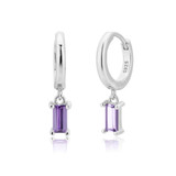 3/4 CTW Emerald Purple Cubic Zirconia Dancing Charm Huggie Earrings in 0.925 White Sterling Silver (MDS230184)