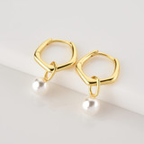 Round White Freshwater Pearl Huggie Yellow Gold Plated Earrings in 0.925 Sterling Silver (MDS230186)