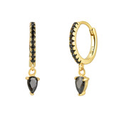 3/4 CTW Pear Black Cubic Zirconia Dancing Charm Huggie Yellow Gold Plated Earrings in 0.925 Sterling Silver (MDS230188)