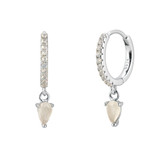 3/4 CTW Pear White Quartz Dancing Charm Huggie Earrings in 0.925 White Sterling Silver (MDS230191)