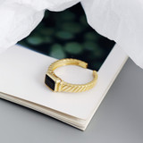 1 1/2 CT Emerald Black Cubic Zirconia Bezel Set Cocktail Yellow Gold Plated Ring in 0.925 Sterling Silver Ajustable size (MDS230210)