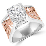 2 5/8 CTW Round Diamond 4-Prong Two-Tone Vintage Cushion Halo Engagement Ring in 14K Rose Gold with Accents (MD200018)