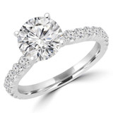 2 1/5 CTW Round Diamond Cathedral Solitaire with Accents Engagement Ring in 14K White Gold (MD200241)
