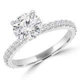 1 1/2 CTW Round Diamond Solitaire with Accents Engagement Ring in 14K White Gold (MD200426)