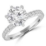 2 CTW Round Diamond Hidden Halo Solitaire with Accents Engagement Ring in 14K White Gold (MD210325)
