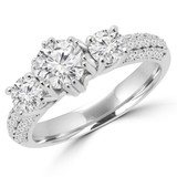 3 3/5 CTW Round Diamond Double 6-Prong Pave Three-Stone Engagement Ring in 14K White Gold (MD220189)