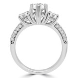 3 3/5 CTW Round Diamond Double 6-Prong Pave Three-Stone Engagement Ring in 14K White Gold (MD220189)
