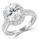 3 1/2 CTW Oval Diamond Two-Row Oval Halo Engagement Ring in 18K White Gold with Accents (MD220340)