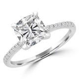 1 5/8 CTW Cushion Diamond Solitaire with Accents Engagement Ring in 14K White Gold (MD230044)
