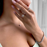 1 4/5 CTW Round Diamond Hidden Halo 6-Prong Solitaire with Accents Engagement Ring in 14K White Gold (MD230081)