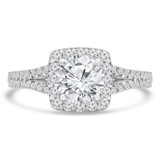 1 4/5 CTW Round Diamond Two-row Split-Shank Cushion Halo Engagement Ring in 18K White Gold (MD240095)