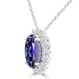 1 3/5 CTW Oval Purple Iolite & Round Diamond Oval Halo Pendant Necklace in 14K White Gold (MDR170162)