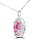 7/8 CTW Round Pink Tourmaline & Round Diamond Halo Pendant Necklace in 14K White Gold (MDR170161)