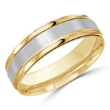 6 MM Satin Finish High Polish Modern Mens Wedding Band in Two-Tone Yellow & White Gold (MDVB0712)