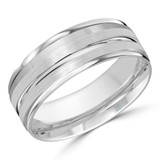 8 MM Satin Finish High Polish Modern Mens Wedding Band in White Gold (MDVB0753)