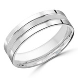 6 MM Satin Finish High Polish Modern Mens Wedding Band in White Gold (MDVB0803)