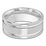 8 MM Satin Finish with High Polish Grooves Modern Mens Wedding Band in White Gold (MDVB0806)