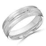 6 MM Satin Finish High Polish Modern Mens Wedding Band in White Gold (MDVB0820)