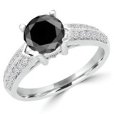 Round Black Diamond Solitaire with Accents Engagement Ring in White Gold (MVSB0014-W)